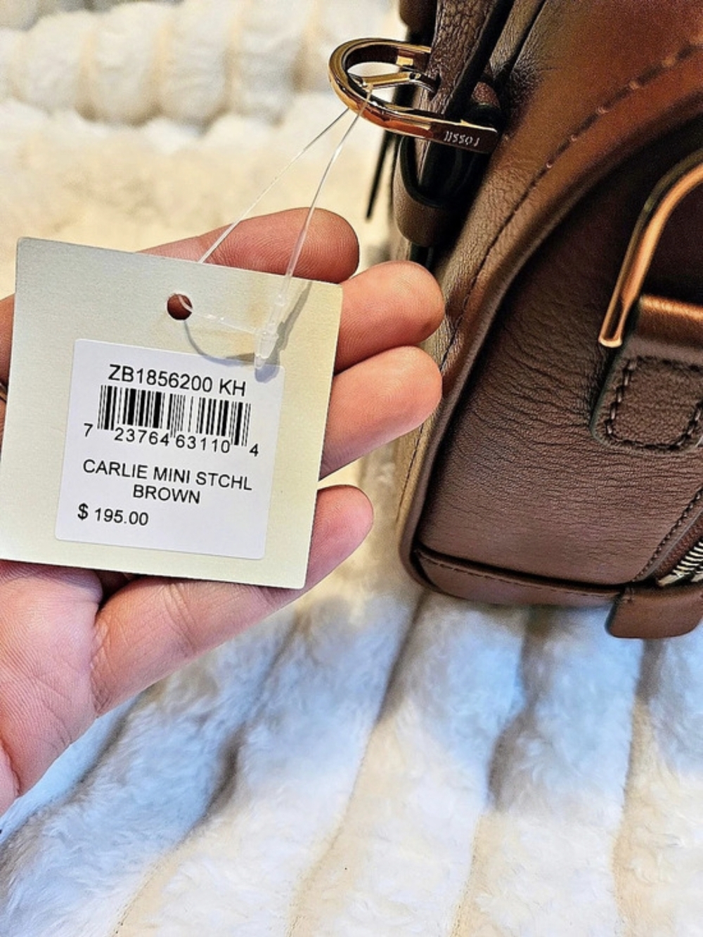 New!Fossil✨️Carlie Mini Satchel Brown - Picture 2 of 13